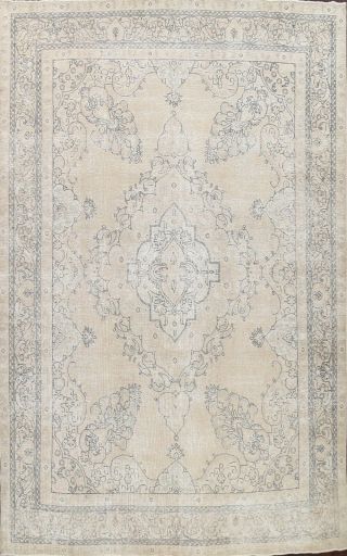 Muted Semi - Antique Tebriz Distressed Area Rug Evenly Low Pile Hand - Knotted 10x13