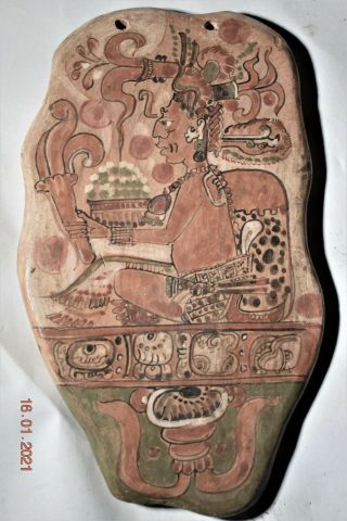 Pre Columbian Mayan Plaque,  Glyphs 5 " Prov