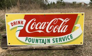 Scarce Vintage Antique Drink Coca Cola Fountain Service Porcelain Sign