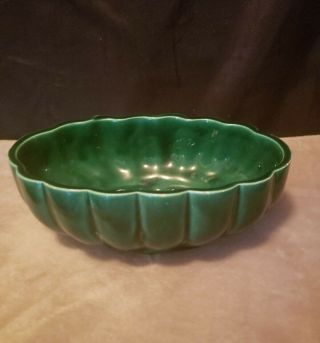 Vintage Usa Pottery Bowl/planter Dark Green Glazed,  Scalloped 907 8 