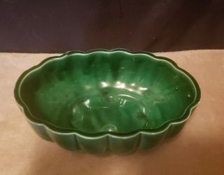 Vintage USA Pottery Bowl/Planter Dark Green Glazed,  Scalloped 907 8 ' in X 3 ' in 3