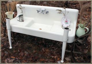 Complete 1929 Antique Farmhouse Farm Sink Set with Legs and High Backsplash 2