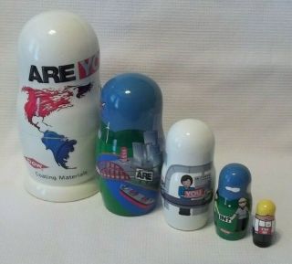 Vintage Dow Chemical Industrial Wooden Nesting Doll Set Of 5 Made In Russian