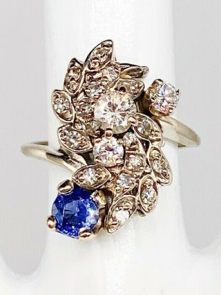 Antique 1950s $5000 2.  50ct Natural Blue Sapphire Diamond 14k White Gold Ring Big