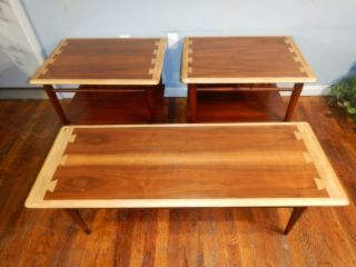 Vintage 3 pc Mid Century Modern Lane Acclaim Coffee Table & Two End Tables Set 2