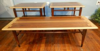 Vintage 3 pc Mid Century Modern Lane Acclaim Coffee Table & Two End Tables Set 3