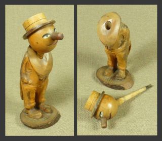 Antique Carved Wood Figural Pipe & Stand_gentleman In Tail Coat_barbizon France