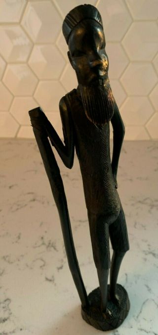 Vintage Hand Carved Ebony Wood In Kenya Besmo Man Figurine 13.  5 " Tall
