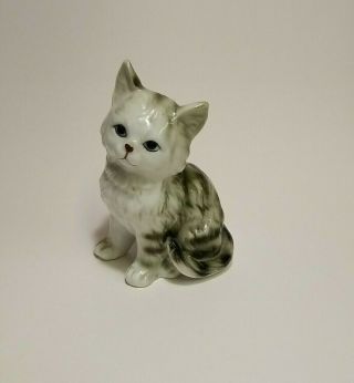Vintage Porcelain Ceramic Cat Kitten Grey Tabby Figurine Benefits Aspca