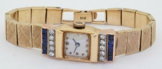 Antique Heavy 14k Gold 1.  60ctw Vs Diamond/blue Sapphire Mechanical Ladies Watch