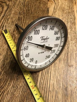 Taylor,  Bi - Therm 5 " Vintage Antique Temperature Gauge,  0 - 240°f,  With 5 " Stem