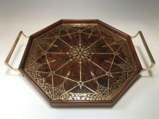 Antique Erhard and Söhne Art Nouveau Inlaid Brass & Rosewood Tray 2