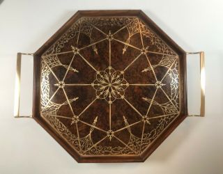 Antique Erhard and Söhne Art Nouveau Inlaid Brass & Rosewood Tray 4