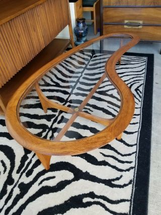 Mid Century Modern Lane Silhouette Kidney Shaped Coffee Table With Glass Top