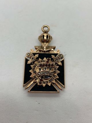 Antique Masonic 14k Gold Knights Templar Diamond Ruby Onyx Enamel Pendant Medal