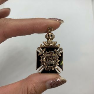 Antique Masonic 14k Gold Knights Templar Diamond Ruby Onyx Enamel Pendant Medal 2