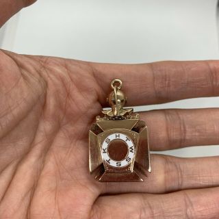 Antique Masonic 14k Gold Knights Templar Diamond Ruby Onyx Enamel Pendant Medal 3