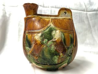 Antique (907 - 1125) Chinese Liao Dynasty Sancai Glazed Pottery Pilgrim Wine Flask