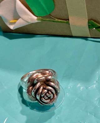 Vintage Art Nouveau Blooming Rose Sterling Silver Ring Sz 7.  5 Valentines