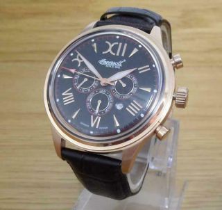 Mens Rose - Gold Classic Ingersoll Haida In2810rbk Automatic Black Day Date Watch