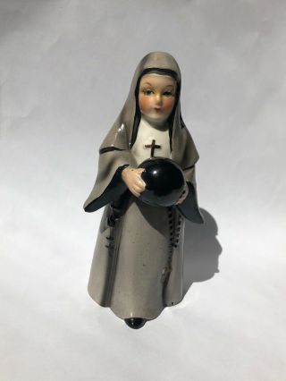Vintage Nun Figurine Gray Habit Holding Bowling Ball - Fine Quality “s R” Japan