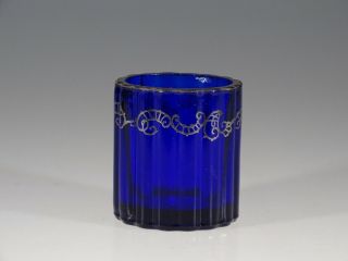 Vintage Cobalt Blue Glass Ribbed Round Cigarette Holder Silver Overlay C.  1935