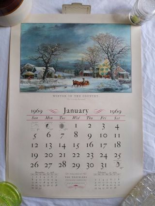 Vintage 1969 Travelers Insurance Co.  - Currier & Ives Wall Calendar -