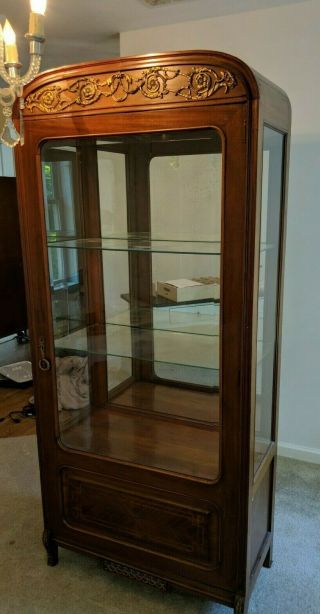 Gorgeous Solid And Veneered Walnut Curio Display Cabinet Vitrine With Bronze