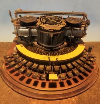 Circular Antique Typewriter Hammond Ideal Curved Keyboard Wood Box