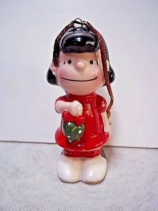 Vintage Peanuts Snoopy Ceramic Ornament Ufs 2.  5 " Lucy With Mistletoe