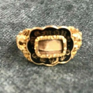 Antique Victorian 18ct Yellow Gold Mourning Ring With Engraving - 4.  79g