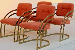 Milo Baughman Style Brass Dining Chair Set