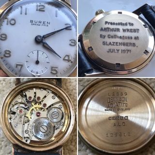 Vintage Swiss Buren Grand Prix Wristwatch 9ct Gold