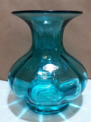 Vintage 6 " Tall Blenko Art Glass Blue Vase Labeled