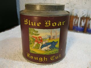 antique blue boar tobacco tin with smoking pipes 2