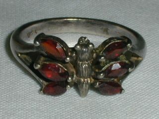 Vintage Sterling Silver Garnet Butterfly Ring - Size 9