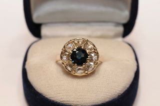 Antique 18k Gold Natural Rose Cut Diamond And Sapphire Decorated Ring