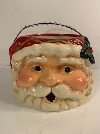 Vintage Santa Claus Head Planter / Basket Extra Large Ceramic 6.  5 X 8 Inch