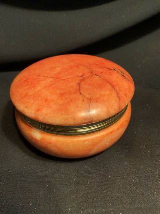 Vintage Pink Red Alabaster Trinket Jewelry Box Hand Carved Made In Italy