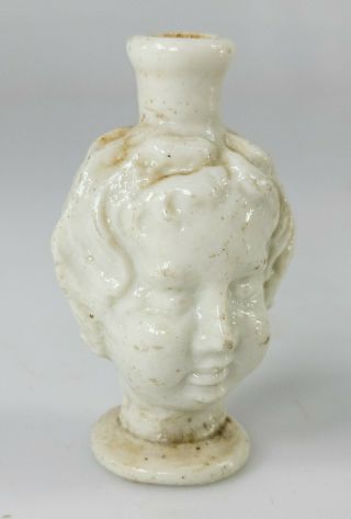 Antique Roman White Glass Double Face Perfume Scent Bottle Alabastron Flask