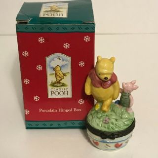Winnie The Pooh And Piglet Vintage Porcelain Hinged Trinket Box Euc
