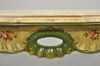 Vintage Italian Venetian Style Hand Painted Floral Green Marble Top Coffee Table 5