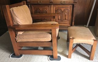 Stickley Oak Eastwood Chair & Matching Foot Stool -