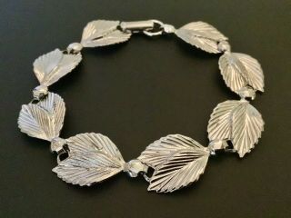 Vintage Jewelart Sterling Silver Double Leaf Link Bracelet