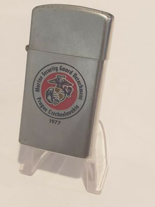 Vintage Zippo Lighter Marines Security Czech Embassy Usmc Military Cold War 1977