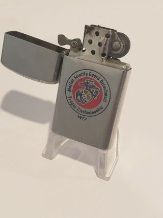 Vintage Zippo Lighter MARINES SECURITY CZECH EMBASSY USMC Military Cold War 1977 3