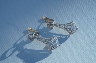 Antique French 18k Gold Rose Cut Diamonds Earrings
