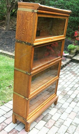ANTIQUE GLOBE WERNICKE STACKING OAK BARRISTER LAWYERS SECTIONAL BOOKCASE 2