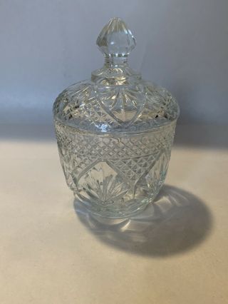 Vintage Diamond Cut Glass Candy Jar W/ Lid Stamped Usa Sugar Bowl Unknown
