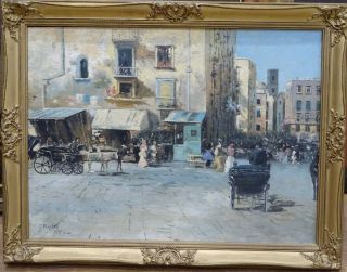 Large 19th Century Italian Naples Venice Street Scene Landscape F Pinelli